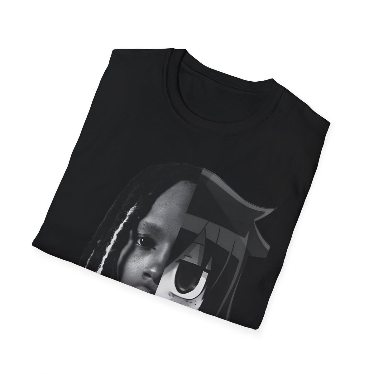 Split Face Portrait T-Shirt — Half Real Half Anime Graphic Tee