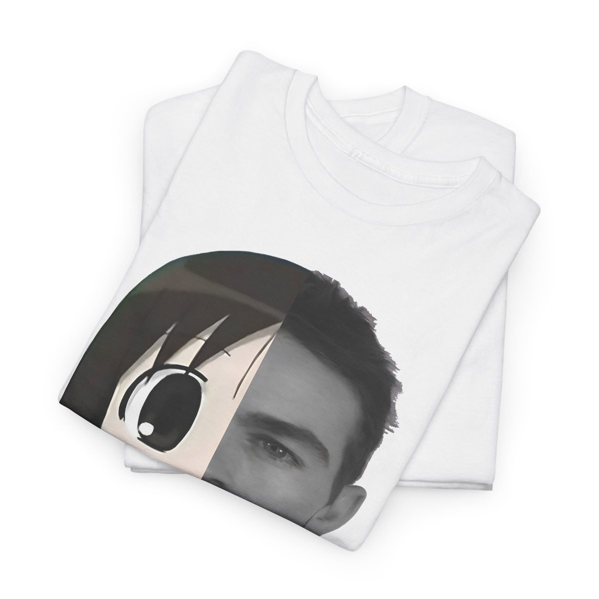 Anime Half-Face Portrait Tee — Split Manga & Photo Graphic T-Shirt