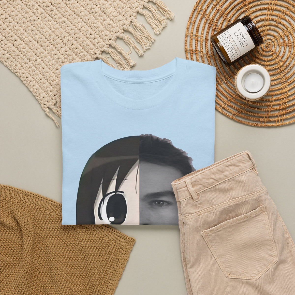 Anime Half-Face Portrait Tee — Split Manga & Photo Graphic T-Shirt