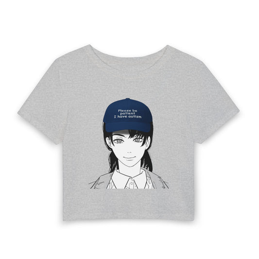 Anime Girl Crop Tee — "Please Be Patient I Have ADHD" Graphic