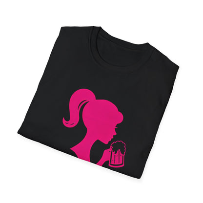 Beerbie Graphic T-Shirt — Pink Retro Barbie-Style Beer Tee