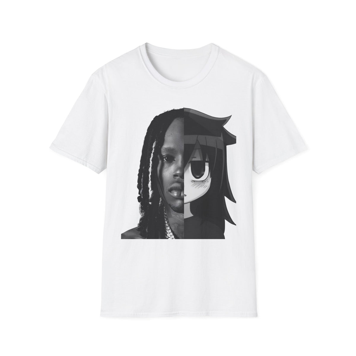 Split Face Portrait T-Shirt — Half Real Half Anime Graphic Tee