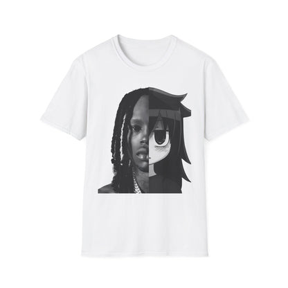 Split Face Portrait T-Shirt — Half Real Half Anime Graphic Tee