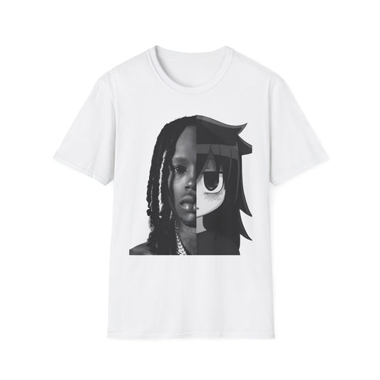 Split Face Portrait T-Shirt — Half Real Half Anime Graphic Tee