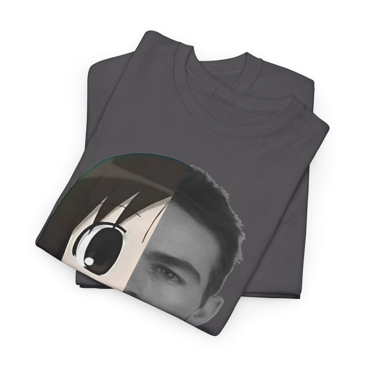Anime Half-Face Portrait Tee — Split Manga & Photo Graphic T-Shirt