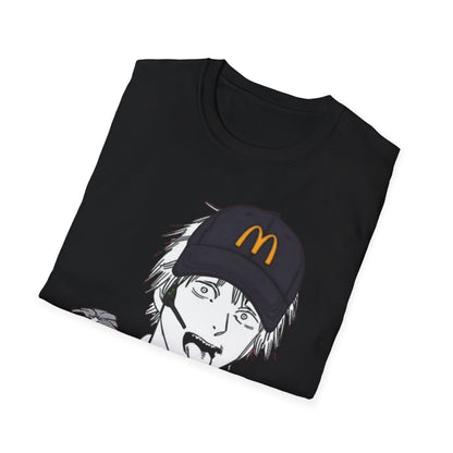Anime Crewneck T‑Shirt — Fast Food Worker Illustration