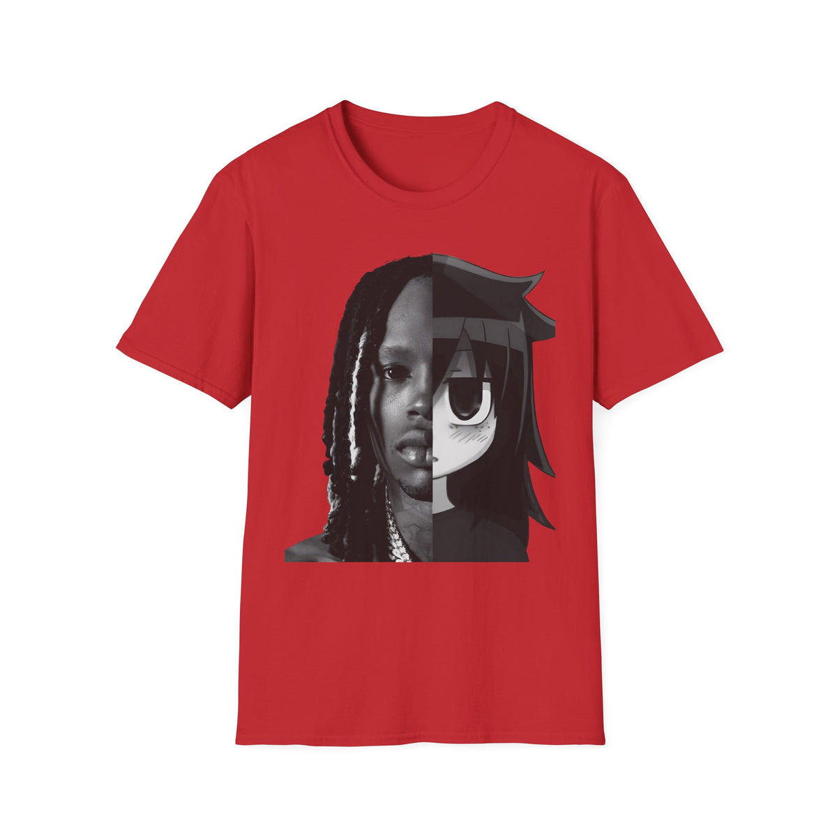Split Face Portrait T-Shirt — Half Real Half Anime Graphic Tee