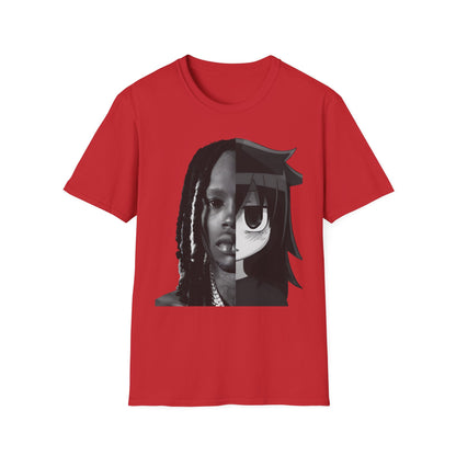Split Face Portrait T-Shirt — Half Real Half Anime Graphic Tee