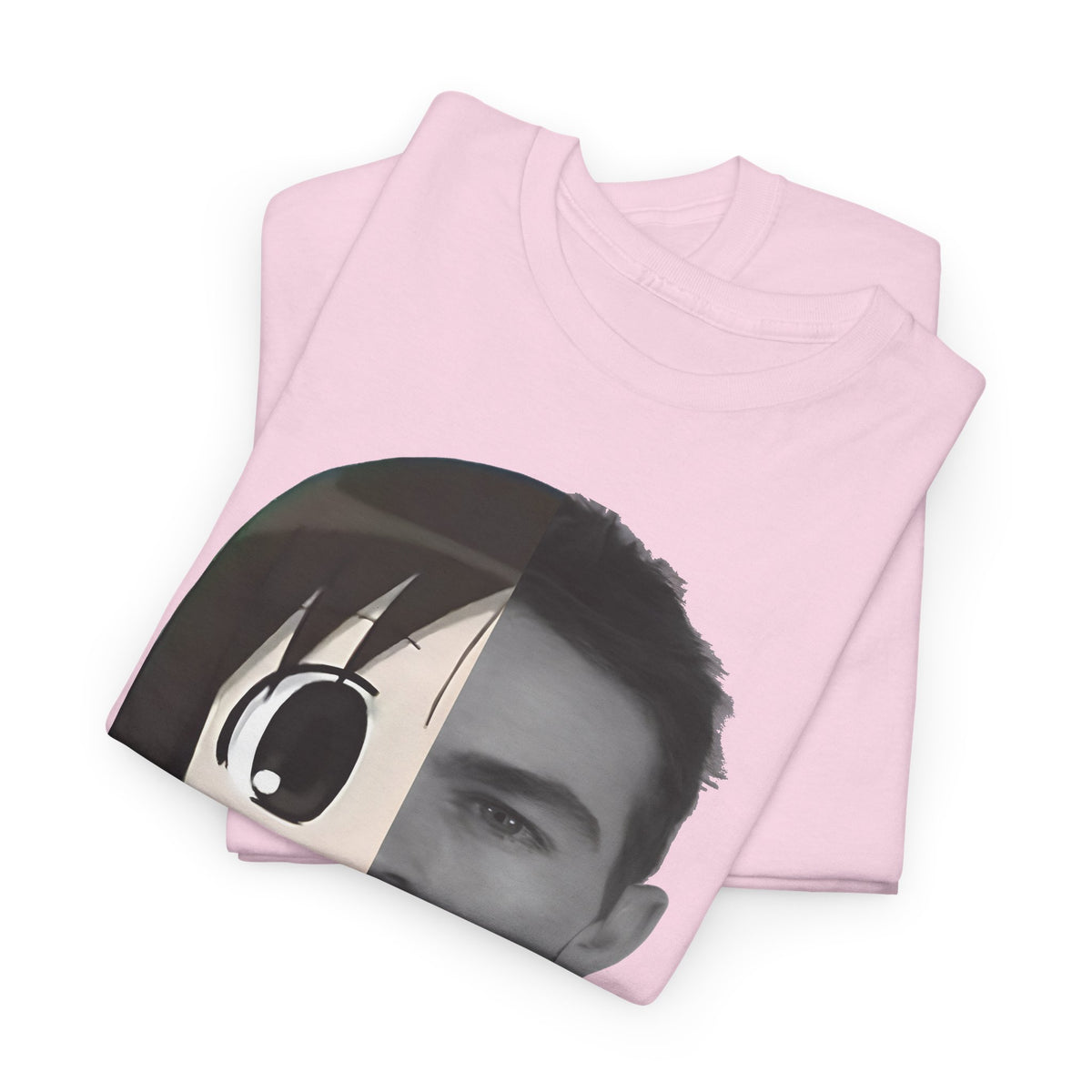 Anime Half-Face Portrait Tee — Split Manga & Photo Graphic T-Shirt