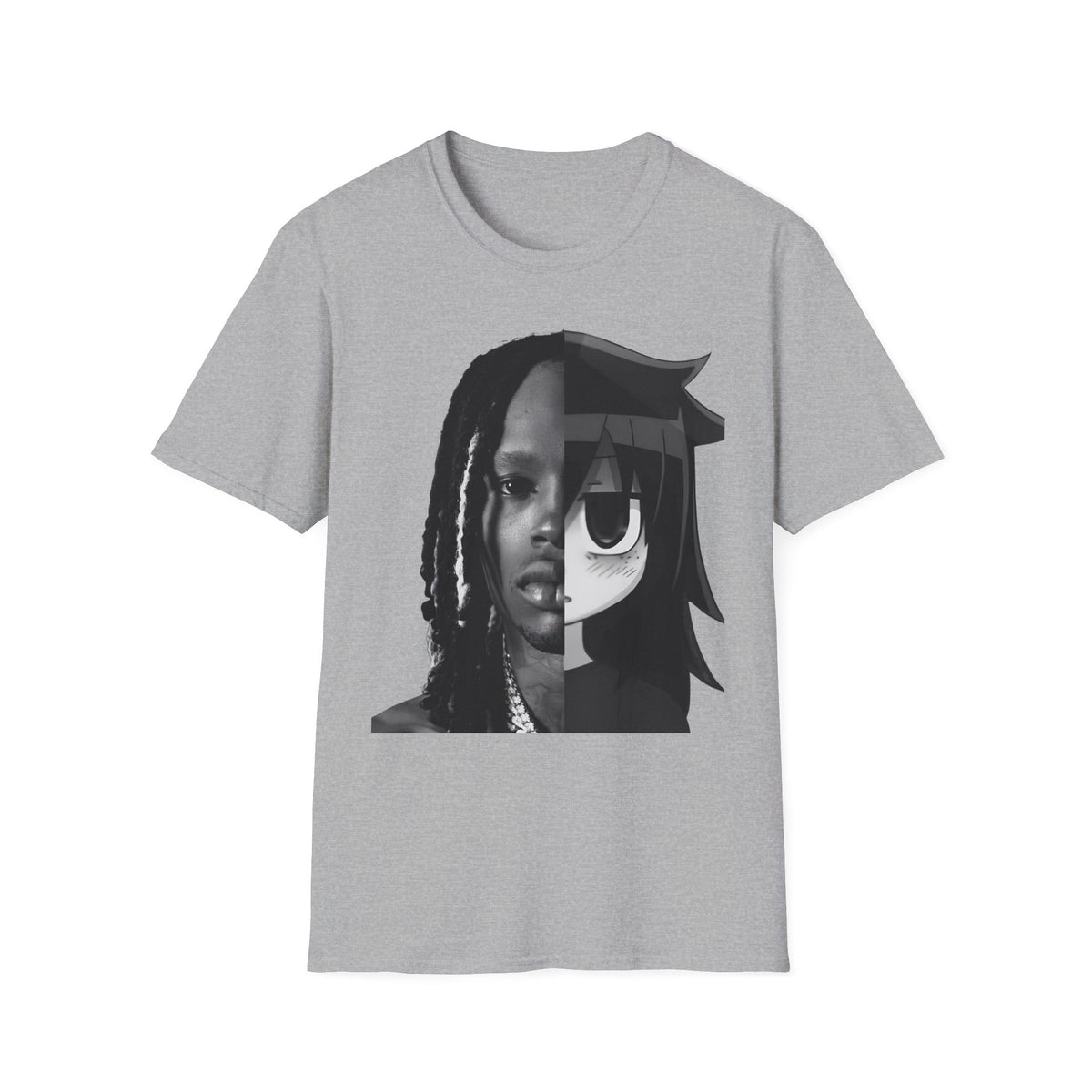 Split Face Portrait T-Shirt — Half Real Half Anime Graphic Tee