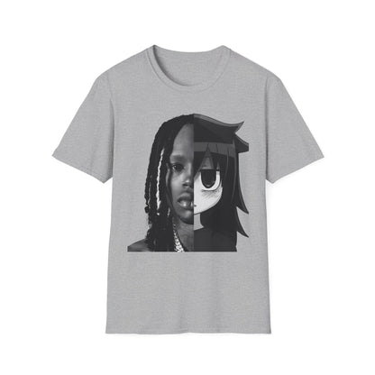 Split Face Portrait T-Shirt — Half Real Half Anime Graphic Tee