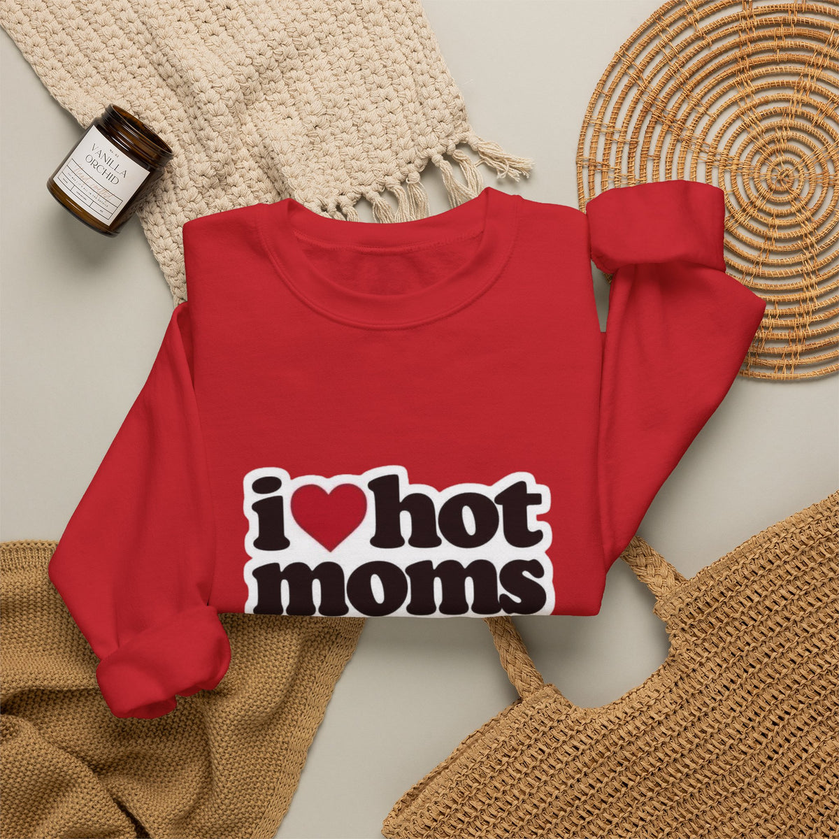 I  Hot Moms Sweatshirt — Retro Love Graphic Crewneck