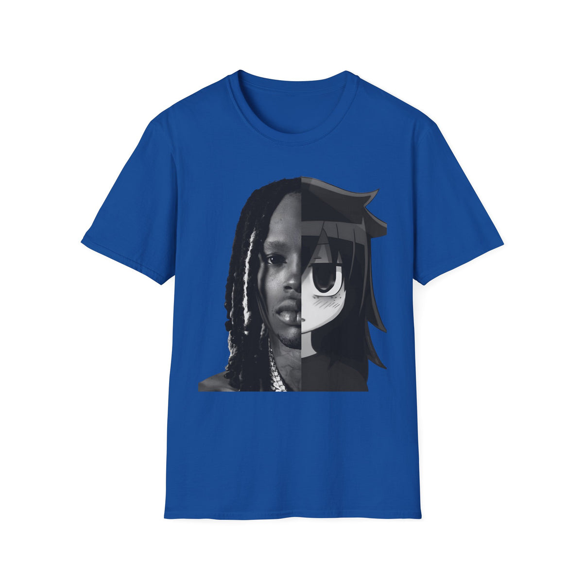 Split Face Portrait T-Shirt — Half Real Half Anime Graphic Tee