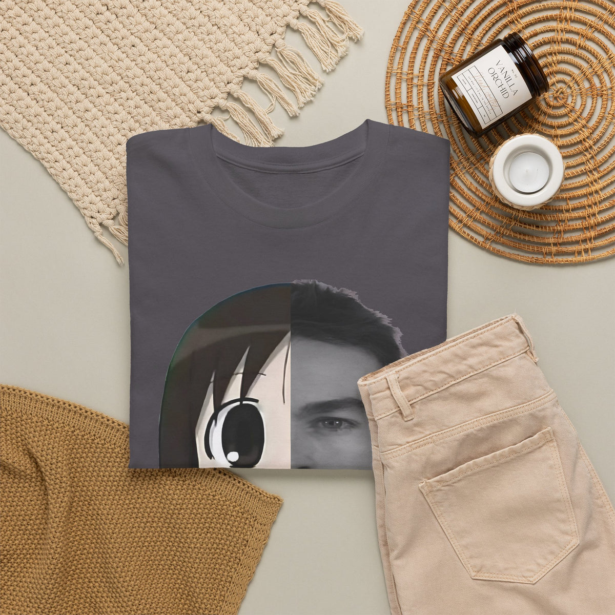 Anime Half-Face Portrait Tee — Split Manga & Photo Graphic T-Shirt