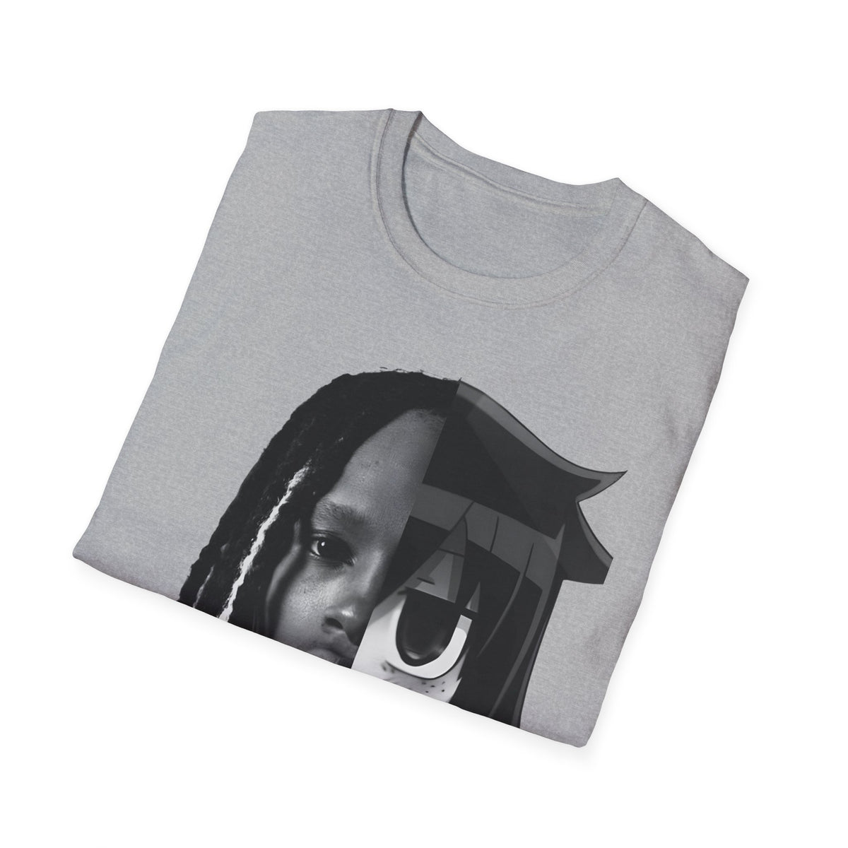 Split Face Portrait T-Shirt — Half Real Half Anime Graphic Tee