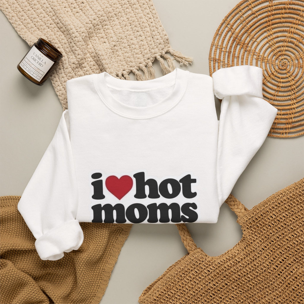 I  Hot Moms Sweatshirt — Retro Love Graphic Crewneck
