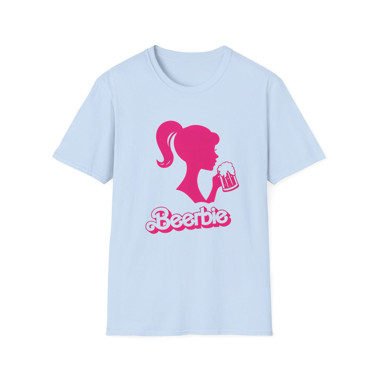 Beerbie Graphic T-Shirt — Pink Retro Barbie-Style Beer Tee