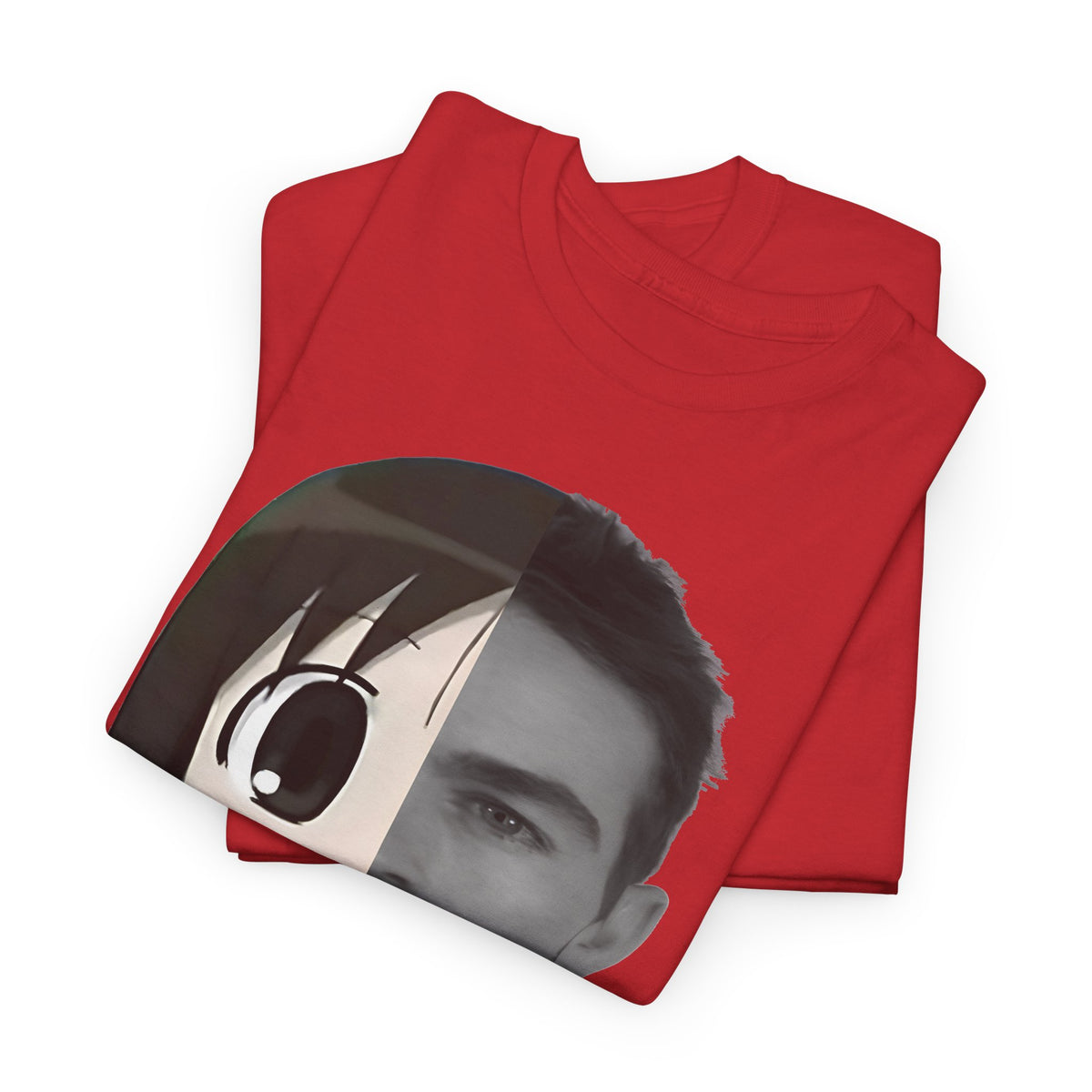 Anime Half-Face Portrait Tee — Split Manga & Photo Graphic T-Shirt