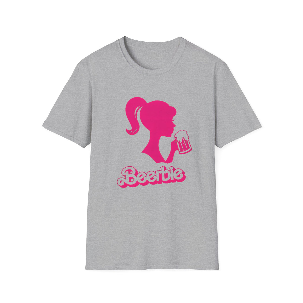 Beerbie Graphic T-Shirt — Pink Retro Barbie-Style Beer Tee