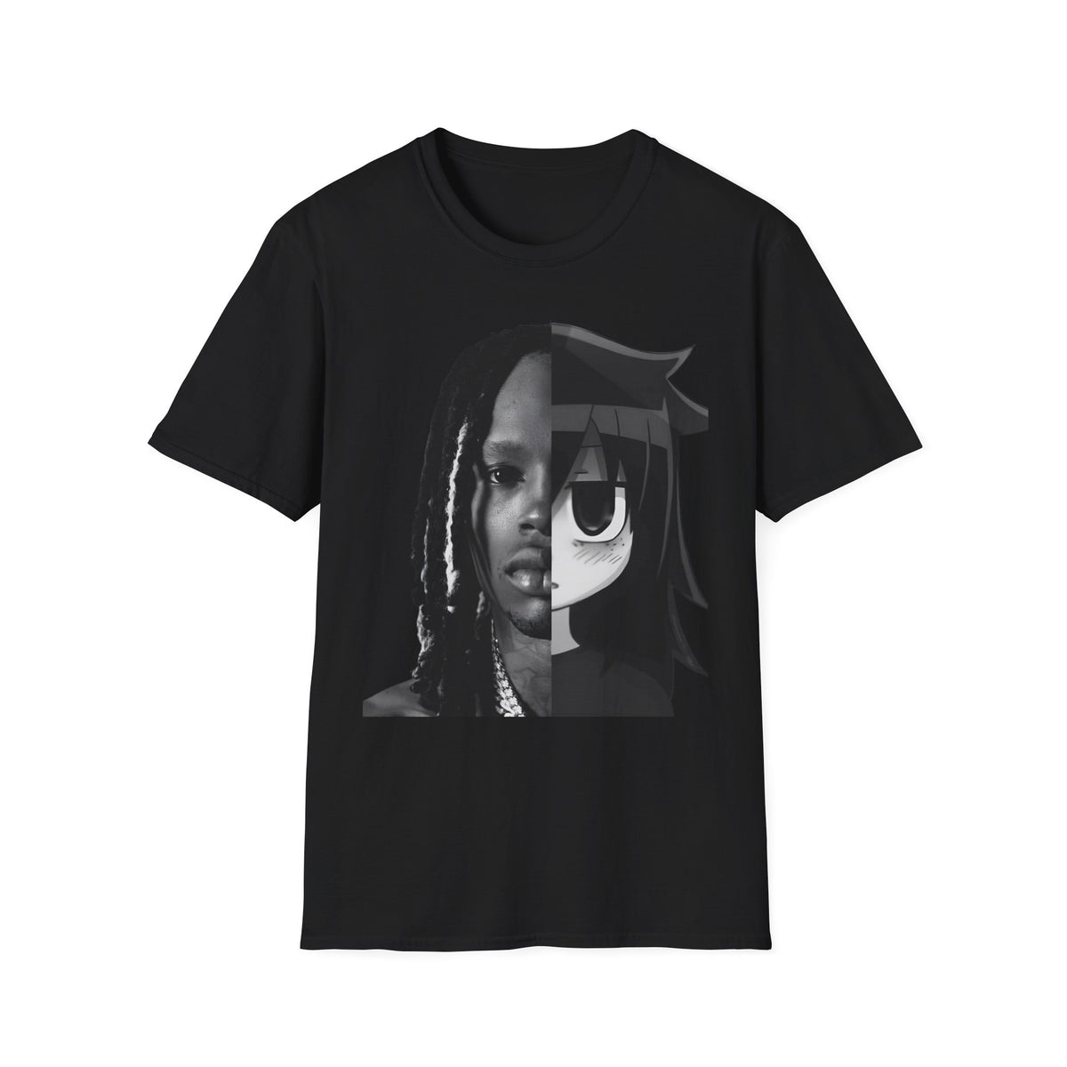 Split Face Portrait T-Shirt — Half Real Half Anime Graphic Tee