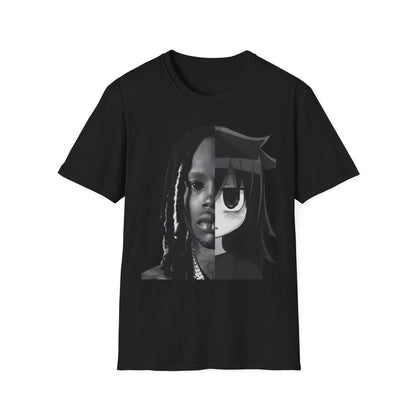 Split Face Portrait T-Shirt — Half Real Half Anime Graphic Tee