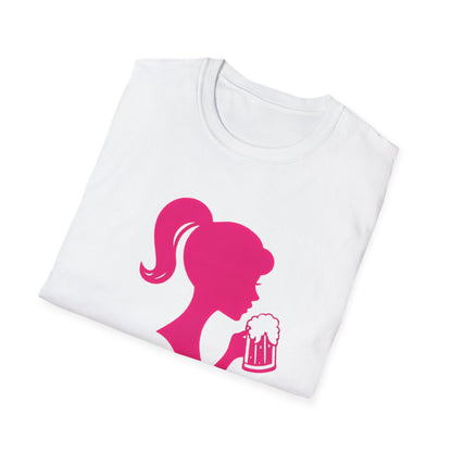 Beerbie Graphic T-Shirt — Pink Retro Barbie-Style Beer Tee