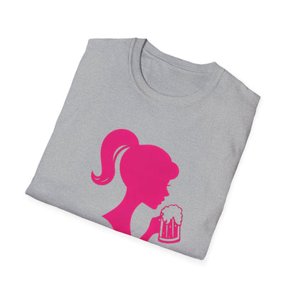 Beerbie Graphic T-Shirt — Pink Retro Barbie-Style Beer Tee