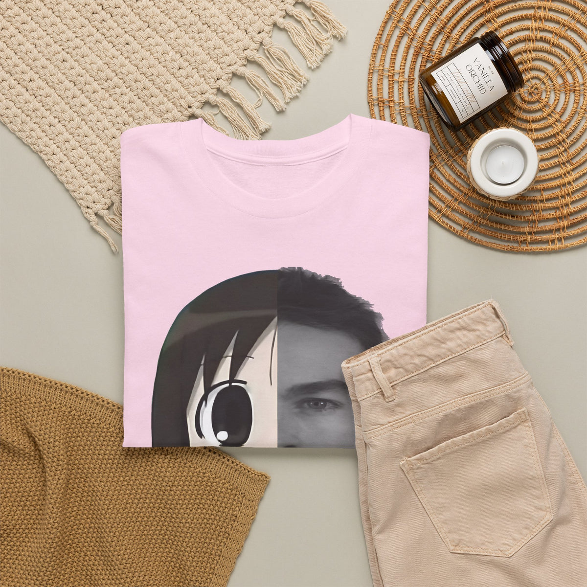 Anime Half-Face Portrait Tee — Split Manga & Photo Graphic T-Shirt