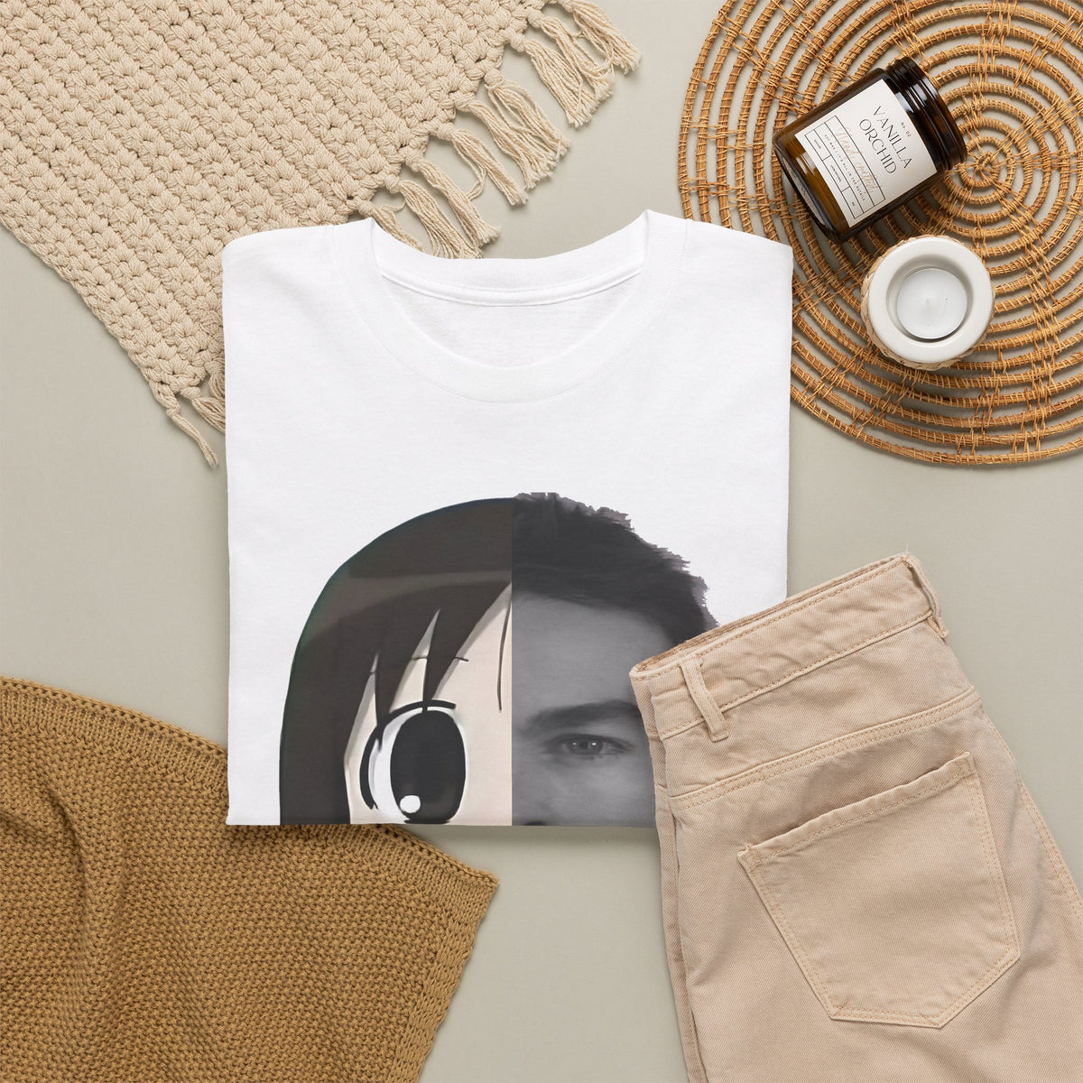Anime Half-Face Portrait Tee — Split Manga & Photo Graphic T-Shirt