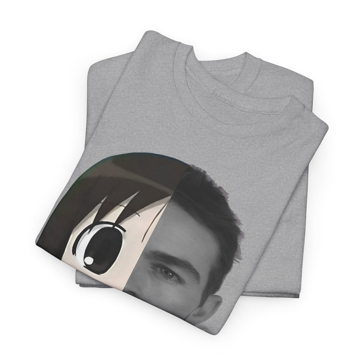 Anime Half-Face Portrait Tee — Split Manga & Photo Graphic T-Shirt