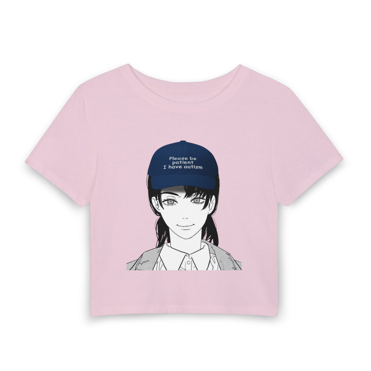 Anime Girl Crop Tee — "Please Be Patient I Have ADHD" Graphic