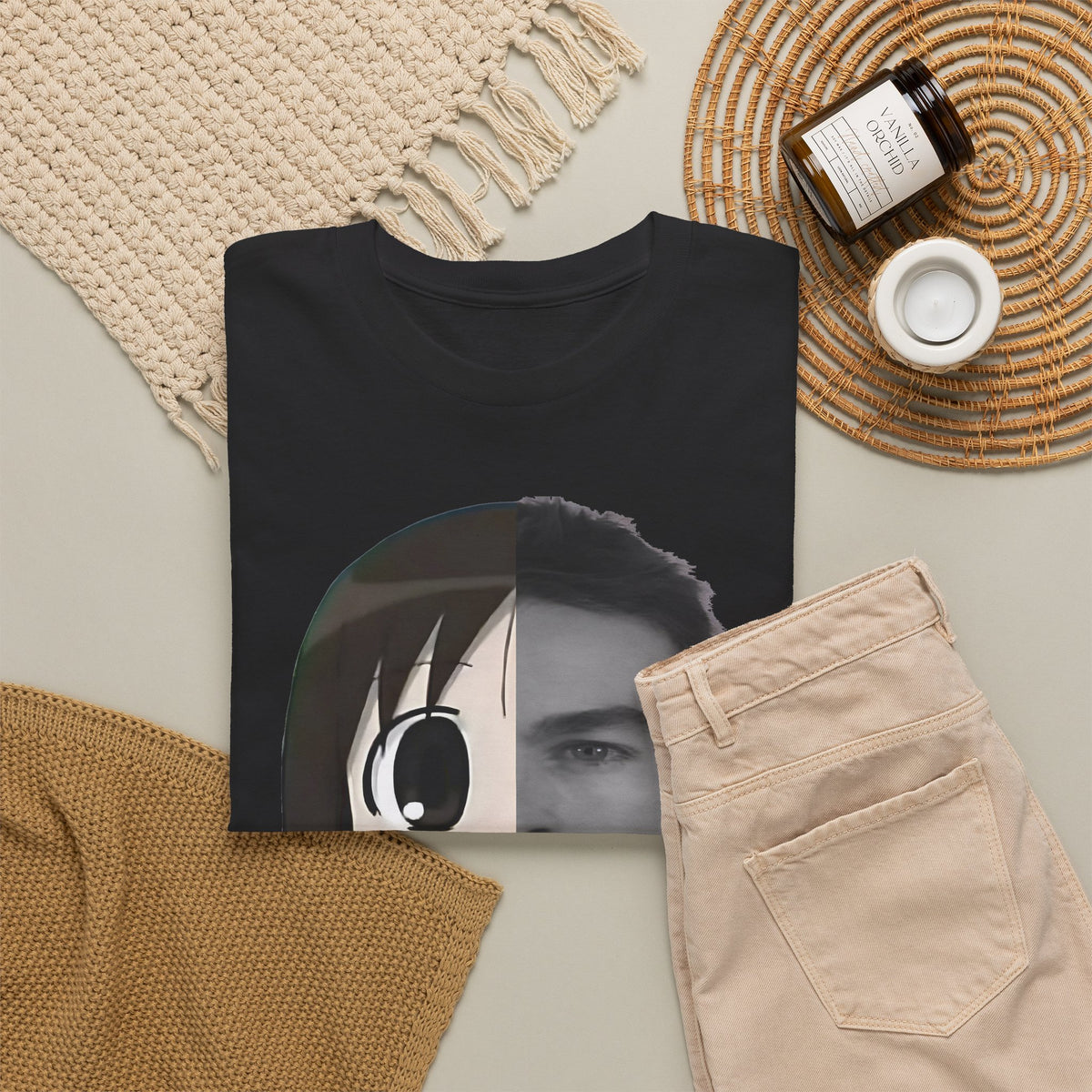 Anime Half-Face Portrait Tee — Split Manga & Photo Graphic T-Shirt