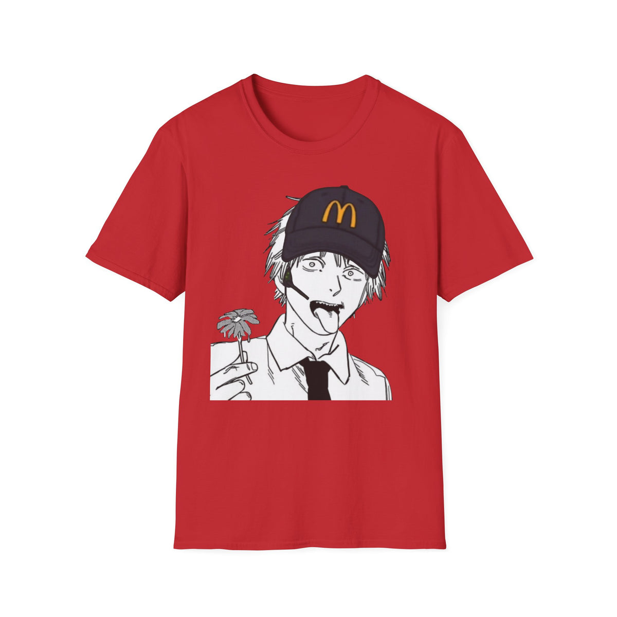 Anime Crewneck T‑Shirt — Fast Food Worker Illustration