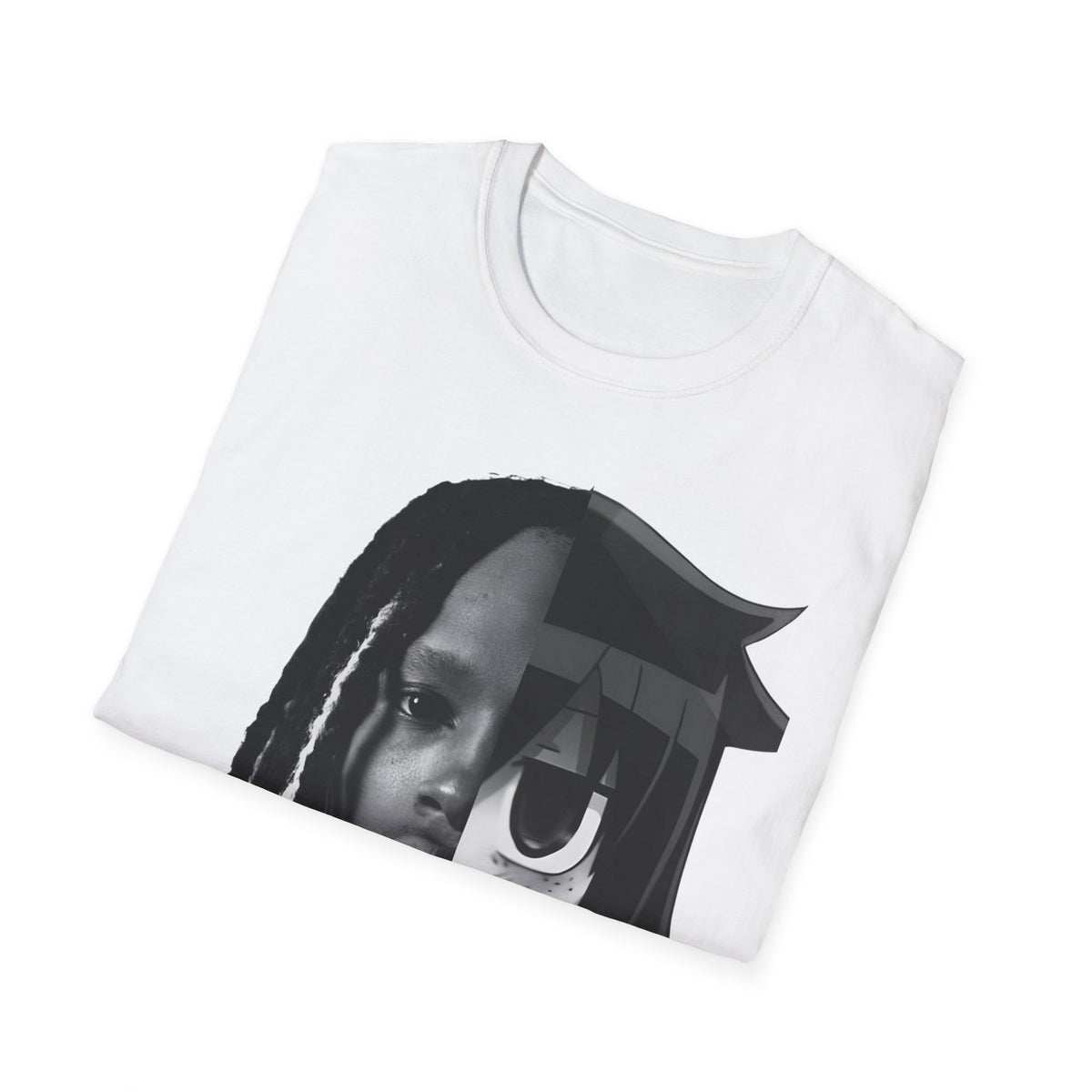 Split Face Portrait T-Shirt — Half Real Half Anime Graphic Tee